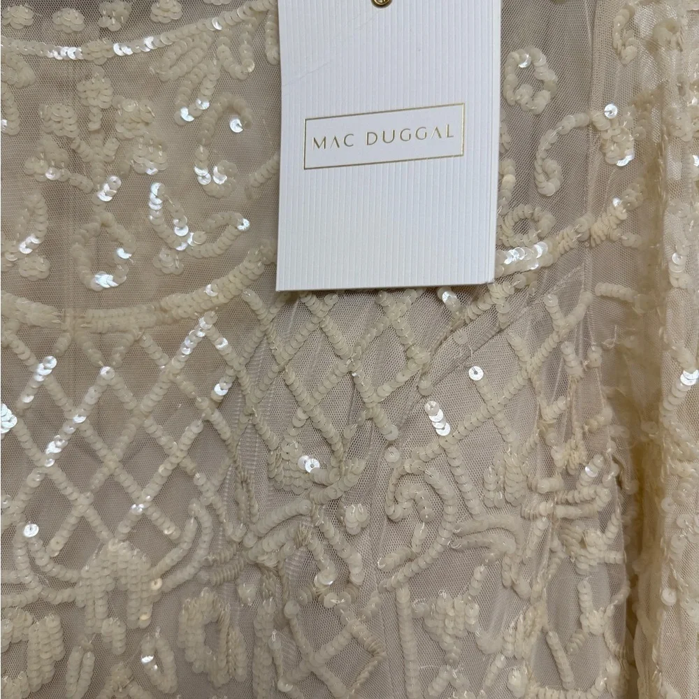 NWT | Mac Duggal Nude Sequined High Neck Long Sleeve Midi Dress Size 16 - Picture 13 of 13